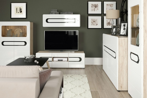 Гостиная Byron BRW, дуб санремо светлый/белый глянец