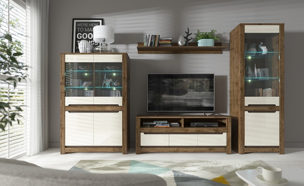 Гостиная Ruso BRW, дуб april/перламутровый глянец