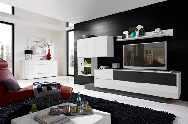 Гостиная Median, белый/белый глянец/антрацит