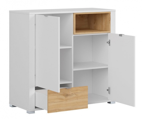 Тумба Modesto KOM2D1S, белый глянец/дуб минерва