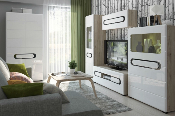 Гостиная Byron BRW, дуб санремо светлый/белый глянец