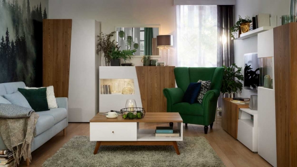 Гостиная Rauma BRW, белый/лиственница sibu золотая