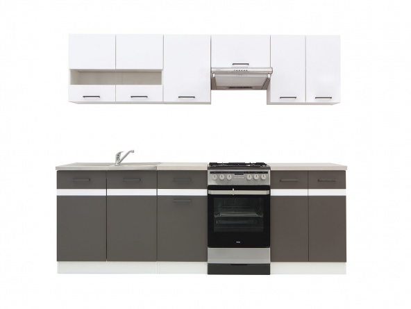 Кухня Junona Line 230 BRW, вольфрам серый/белый глянец