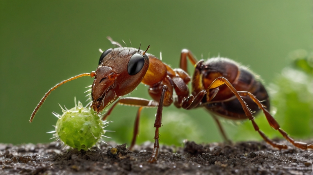 муравей с личинкой тли