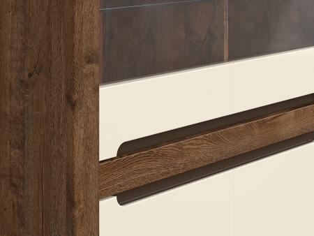 Витрина Ruso REG2W2D, дуб april/перламутровый глянец