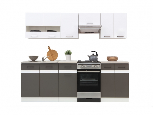 Кухня Junona Line 230 BRW, вольфрам серый/белый глянец