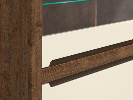 Витрина Ruso REG2W2D, дуб april/перламутровый глянец