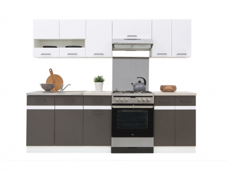 Кухня Junona Line 240 BRW, вольфрам серый/белый глянец