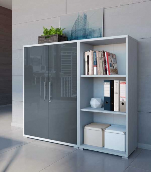 Кабинет Office Lux BRW, светло-серый/графитовое зеркало