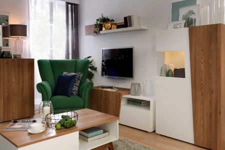 Гостиная Rauma BRW, белый/лиственница sibu золотая