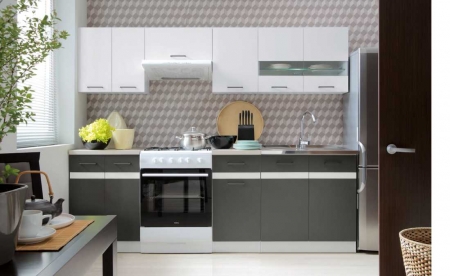 Кухня Junona Line 230 BRW, вольфрам серый/белый глянец