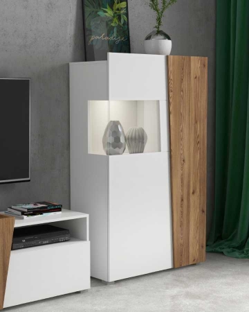 Витрина Rauma REG1W1D/14/9, белый/лиственница sibu золотая