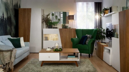 Гостиная Rauma BRW, белый/лиственница sibu золотая